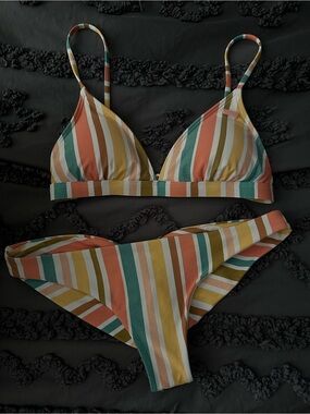 ROXY Striped Triangle Bikini Set - Multi Color